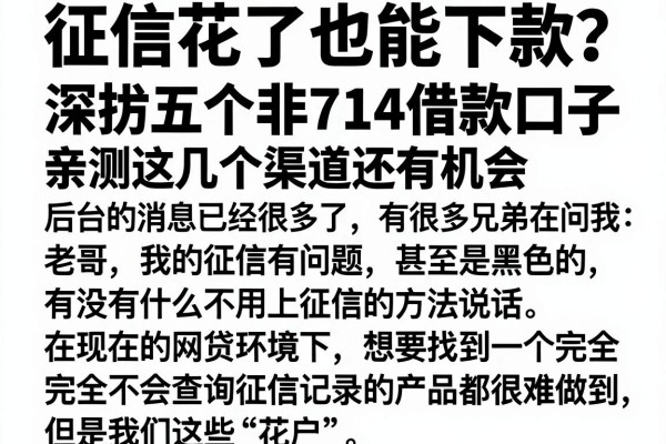 征信花了也能下款？深扒五个非714借款口子，亲测这几个渠道还有机会