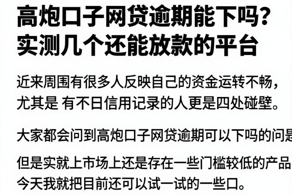 高炮口子网贷逾期能下吗？实测几个还能放款的平台