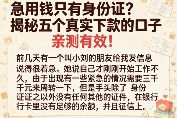 急用钱只有身份证？揭秘五个真实下款的口子，亲测有效！