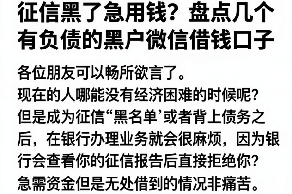 征信黑了急用钱？盘点几个有负债的黑户微信借钱口子