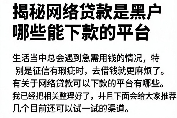 揭秘网络贷款是黑户哪些能下款的平台，实测这几个通过率高