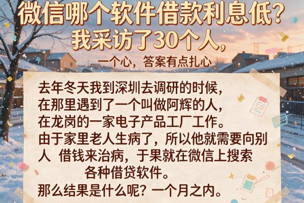 微信哪个软件借款利息低？我采访了30个人，答案有点扎心