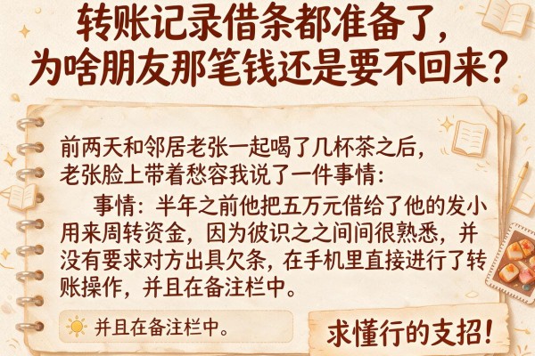 转账记录借条都准备了，为啥朋友那笔钱还是要不回来？求懂行的支招！