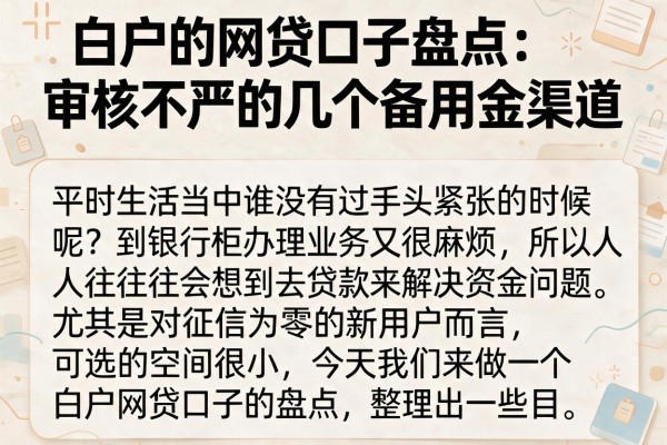 白户的网贷口子盘点：审核不严的几个备用金渠道