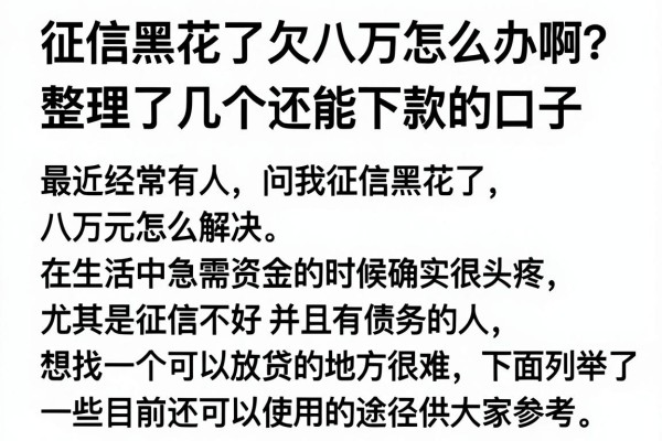 征信黑花了欠八万怎么办啊？整理了几个还能下款的口子