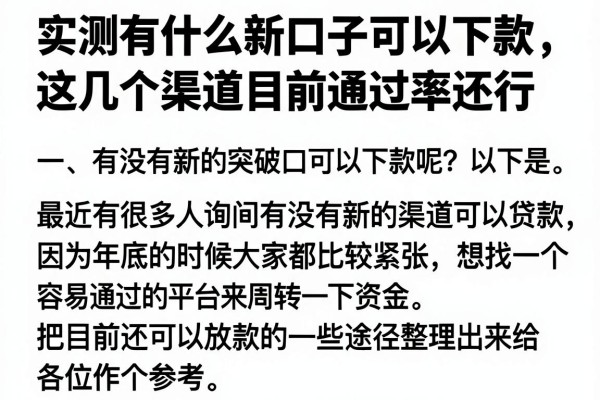 实测有什么新口子可以下款，这几个渠道目前通过率还行