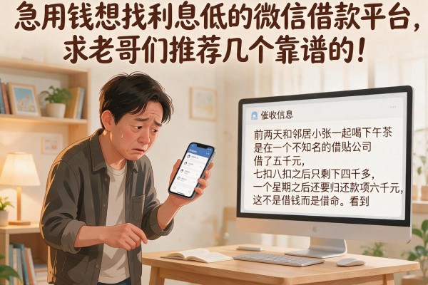 急用钱想找利息低的微信借款平台，求老哥们推荐几个靠谱的！