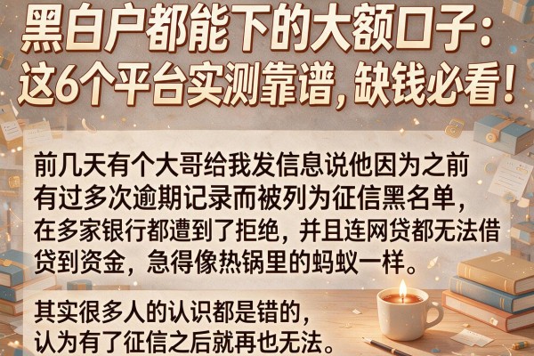 黑白户都能下的大额口子：这6个平台实测靠谱，缺钱必看！