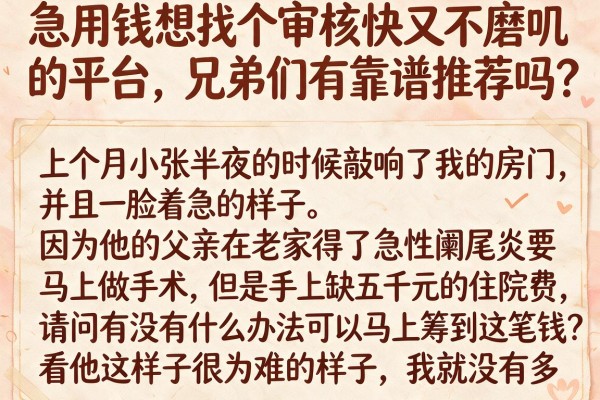 急用钱想找个审核快又不磨叽的平台，兄弟们有靠谱推荐吗？