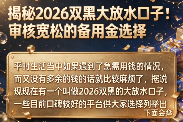 揭秘2026双黑大放水口子：审核宽松的备用金选择