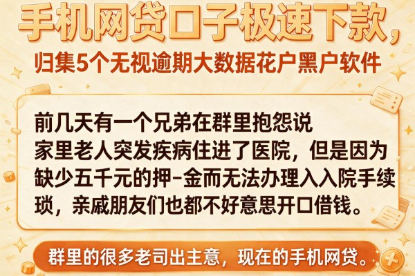 手机网贷口子极速下款，归集5个无视逾期大数据花户黑户软件