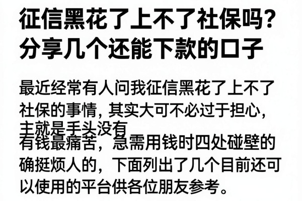 征信黑花了上不了社保吗？分享几个还能下款的口子