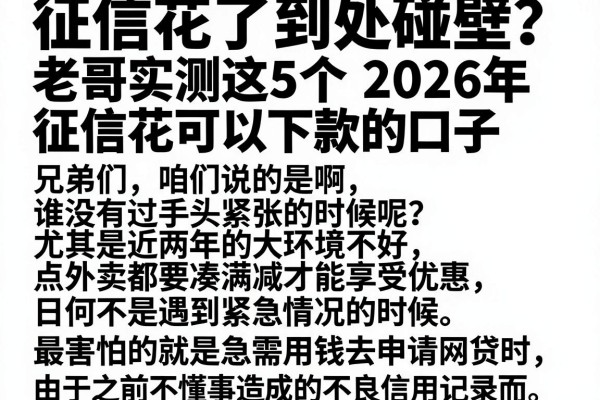 征信花了到处碰壁?老哥实测这5个2026年征信花可以下款的口子