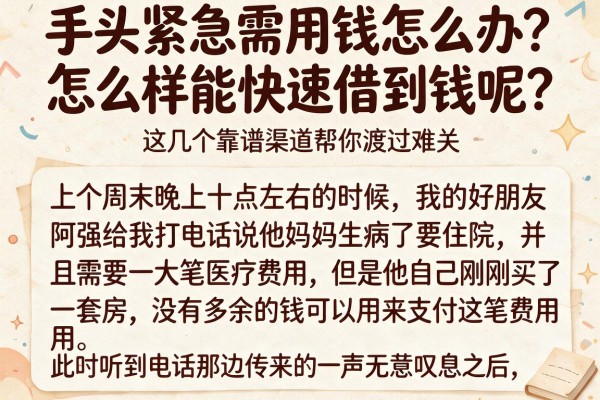 手头紧急需用钱怎么办？怎么样能快速借到钱呢？这几个靠谱渠道帮你渡过难关
