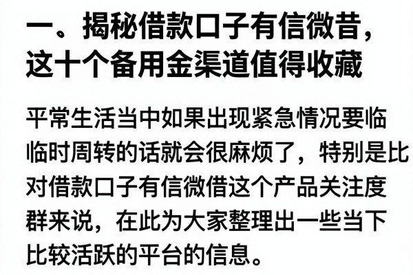 揭秘借款口子有信微借，这十个备用金渠道值得收藏