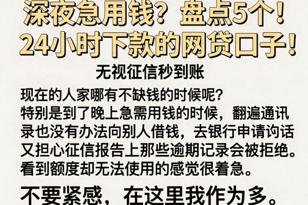 深夜急用钱？盘点5个24小时下款的网贷口子，无视征信秒到账
