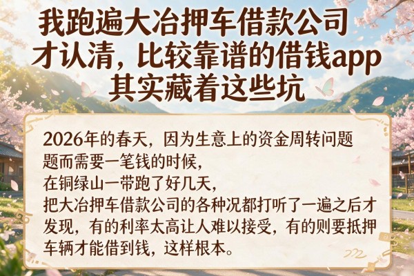我跑遍大冶押车借款公司才认清,比较靠谱的借钱app其实藏着这些坑
