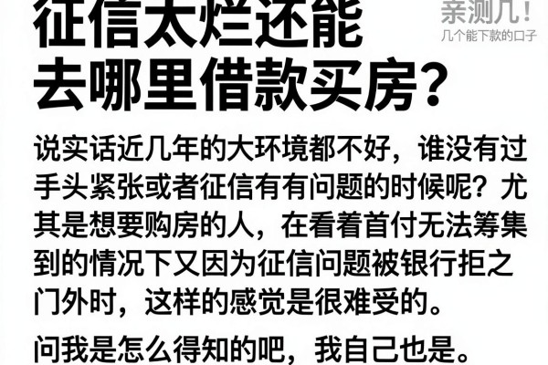 征信太烂还能去哪里借款买房？亲测几个能下款的口子分享