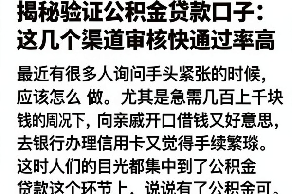 揭秘验证公积金贷款口子：这几个渠道审核快通过率高