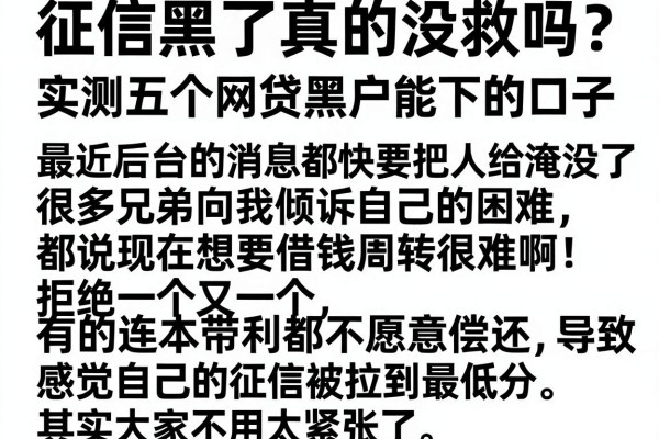 征信黑了真的没救吗？实测五个网贷黑户能下的口子
