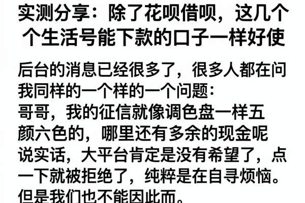 实测分享：除了花呗借呗，这几个生活号能下款的口子一样好使