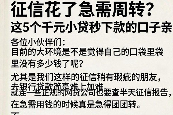 征信花了急需周转？这5个千元小贷秒下款的口子亲测能下
