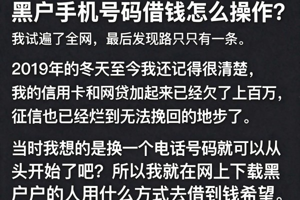 黑户手机号码借钱怎么操作？我试遍了全网，最后发现路只有一条