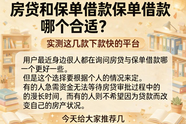 房贷和保单借款哪个合适？实测这几款下款快的平台