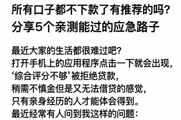 所有口子都不下款了有推荐的吗？分享5个亲测能过的应急路子