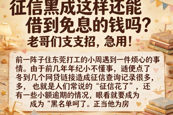 征信黑成这样还能借到免息的钱吗？老哥们支支招，急用！