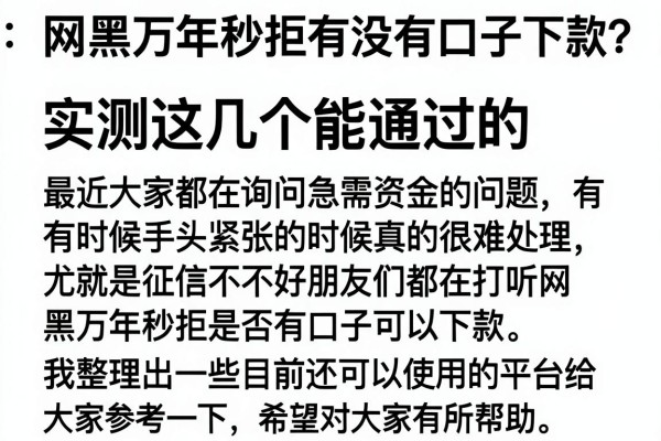 网黑万年秒拒有没有口子下款？实测这几个能通过的