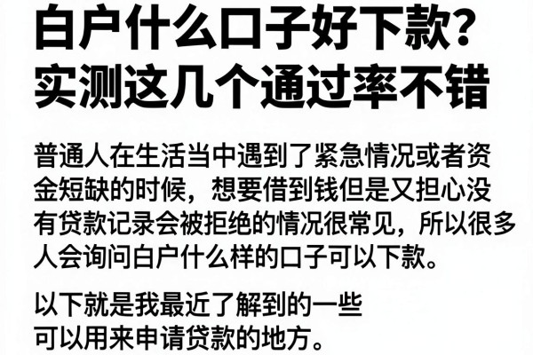 白户什么口子好下款？实测这几个通过率不错