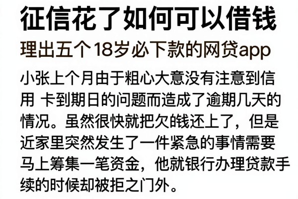 征信花了如何可以借钱，理出五个18岁必下款的网贷app