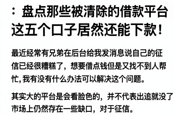 盘点那些被清除的借款平台有哪些，这五个口子居然还能下款