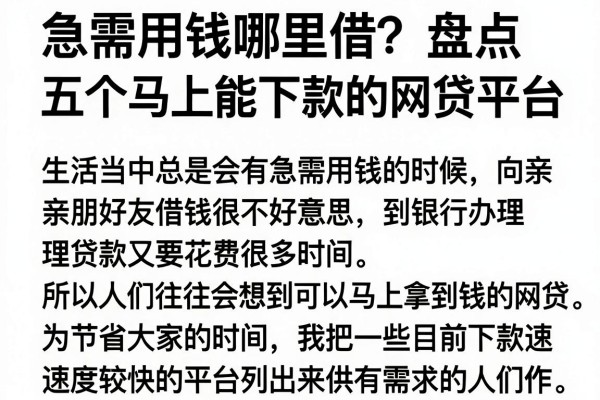 急需用钱哪里借？盘点五个马上能下款的网贷平台