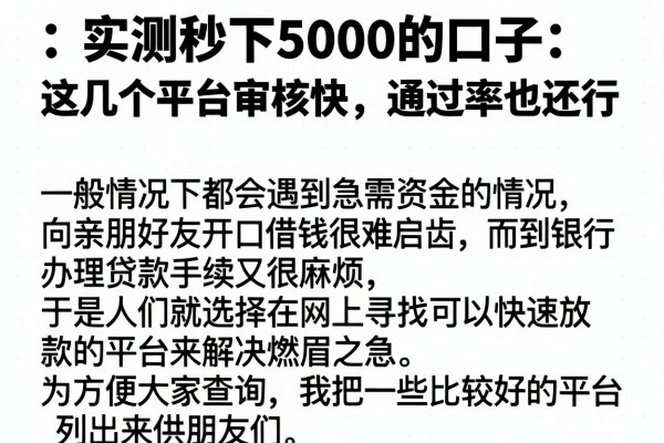 实测秒下5000的口子：这几个平台审核快，通过率也还行