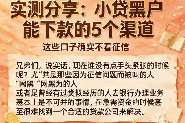 实测分享：小贷黑户能下款的5个渠道，这些口子确实不看征信