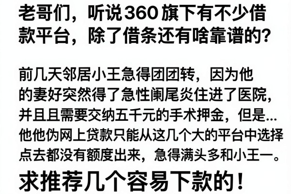 老哥们，听说360旗下有不少借款平台，除了借条还有啥靠谱的？求推荐几个容易下款的！
