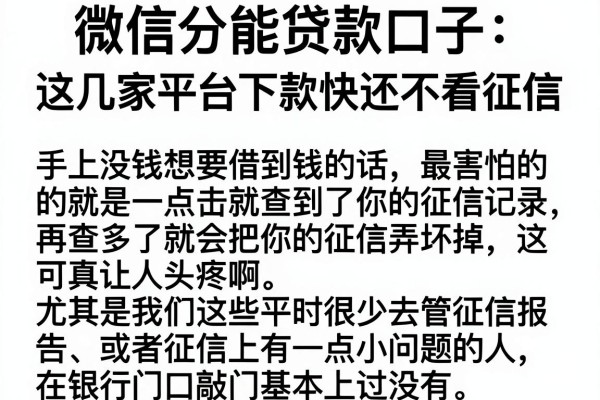 微信分能贷款口子：这几家平台下款快还不看征信