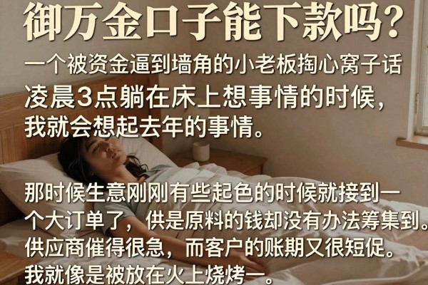 御万金口子能下款吗？一个被资金逼到墙角的小老板掏心窝子话