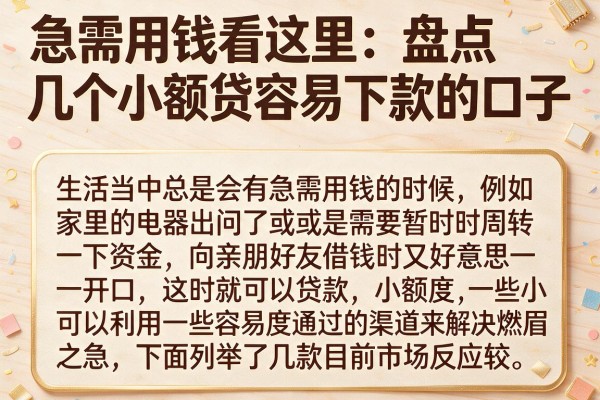 急需用钱看这里：盘点几个小额贷容易下款的口子