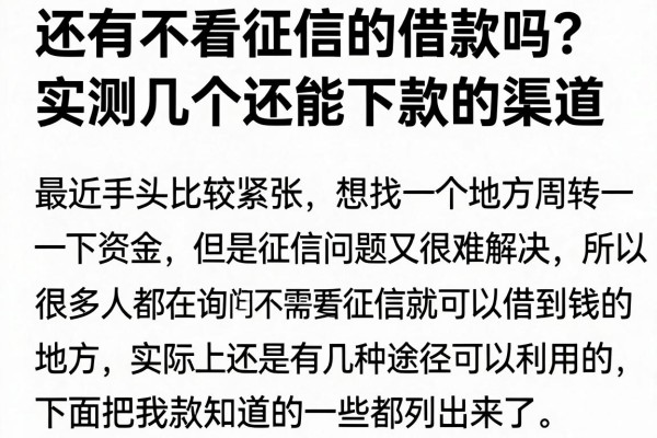 还有不看征信的借款吗？实测几个还能下款的渠道