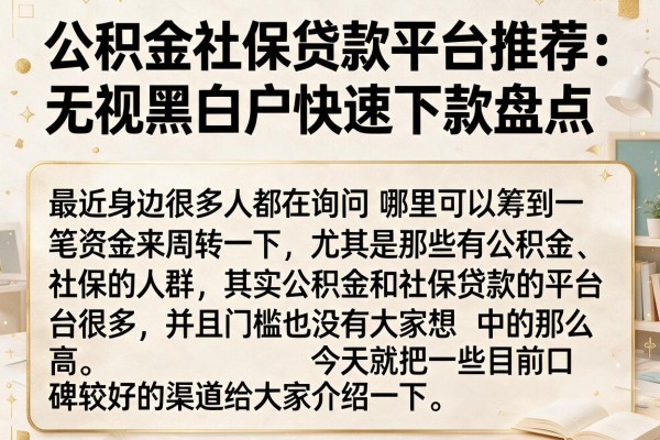 公积金社保贷款平台推荐：无视黑白户快速下款盘点