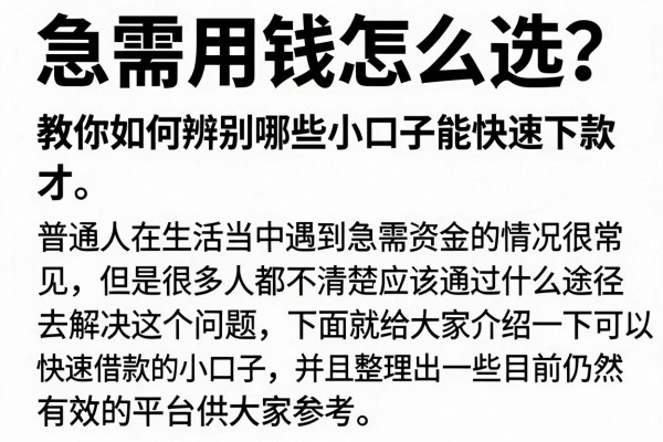 急需用钱怎么选？教你如何辨别哪些小口子能快速下款