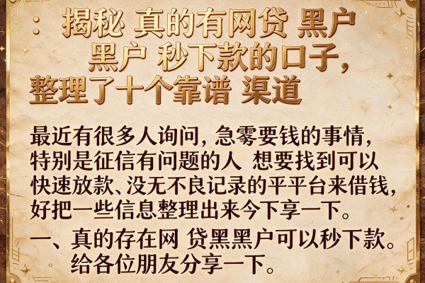 揭秘真的有网贷黑户秒下款的口子，整理了十个靠谱渠道
