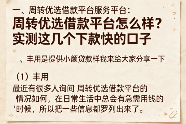 周转优选借款平台怎么样？实测这几个下款快的口子