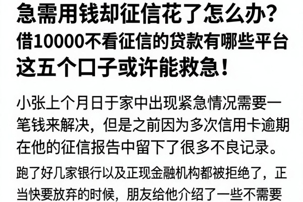 急需用钱却征信花了怎么办？借10000不看征信的贷款有哪些平台，这五个口子或许能救急！