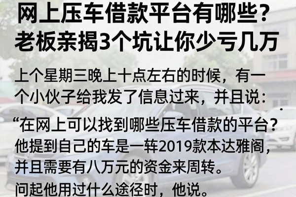 网上压车借款平台有哪些？老板亲揭3个坑让你少亏几万