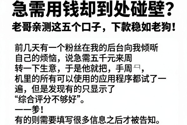 急需用钱却到处碰壁？老哥亲测这五个口子，下款稳如老狗！