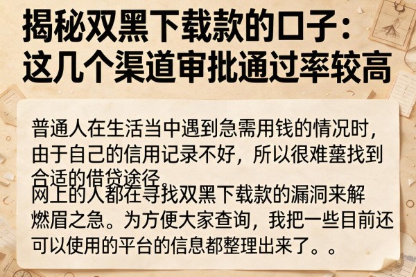 揭秘双黑下载款的口子：这几个渠道审批通过率较高